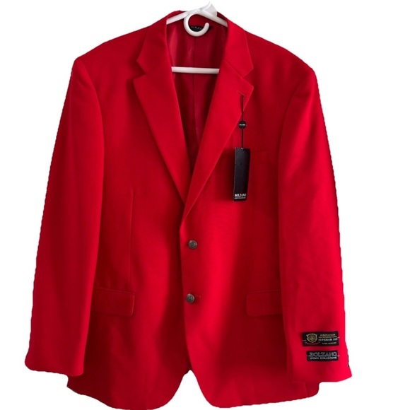 Bolzano Uomo Charles Red Blazer Jacket 44R Superior Polyester Sport Coat Xmas - Picture 2 of 12